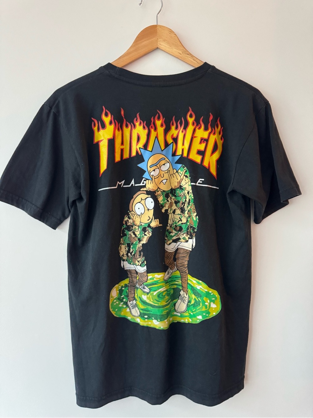 Skate Goth Grunge Aesthetic Thrasher Magazine Rick and Morty Flame Graphic Tee